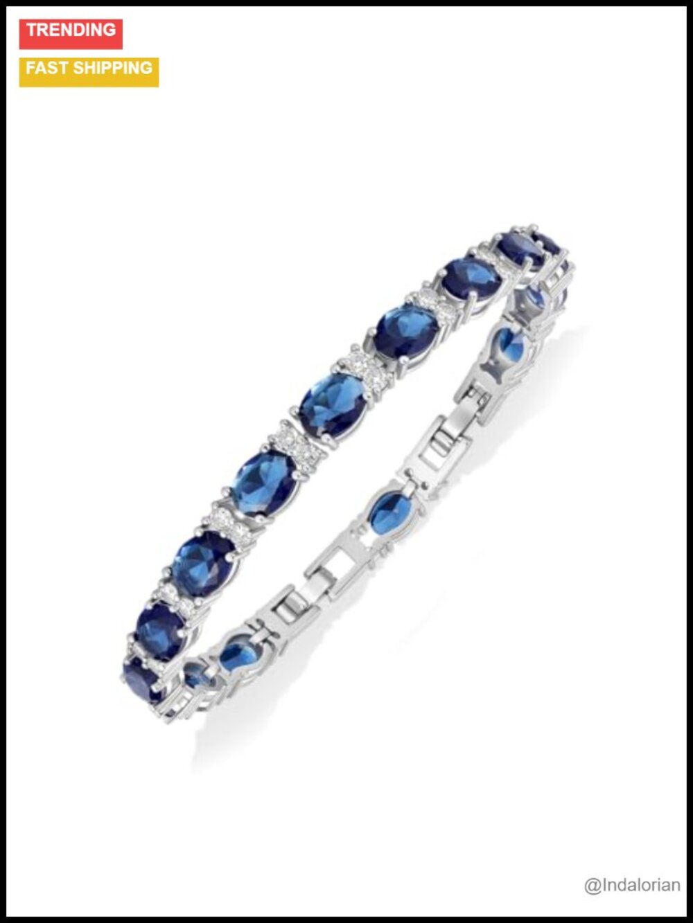 Tennis Bracelet with Oval Cubic Zirconia Adjustable Silver Tone